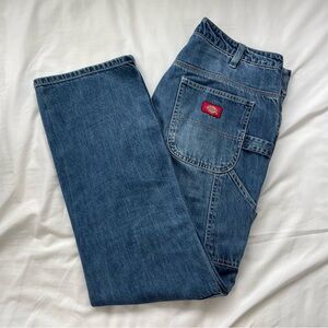 Dickies Women's Wide Leg Flare Denim Jeans - Blue with Red Logo Patch